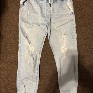 Men's Light Blue Ripped Relaxed Jeans